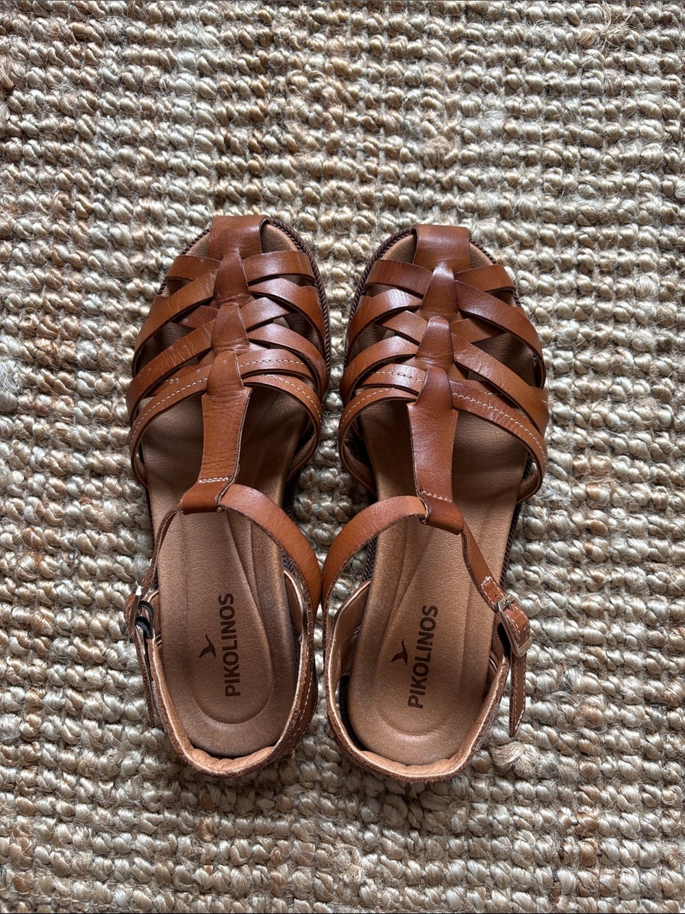 PIKOLINOS Brown Leather Woven Strap Sandals